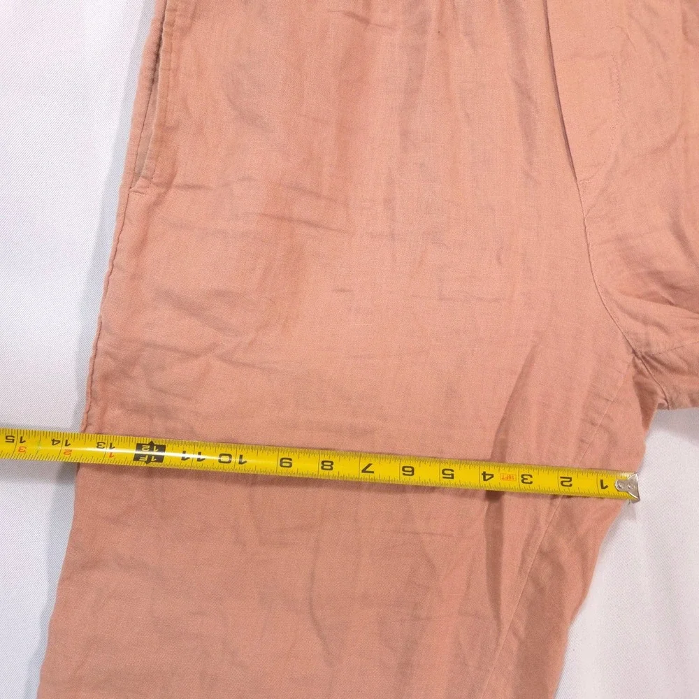 H&M Regular Fit Linen Pants Mens L Elastic Waist Drawstring Peach Orange Summer